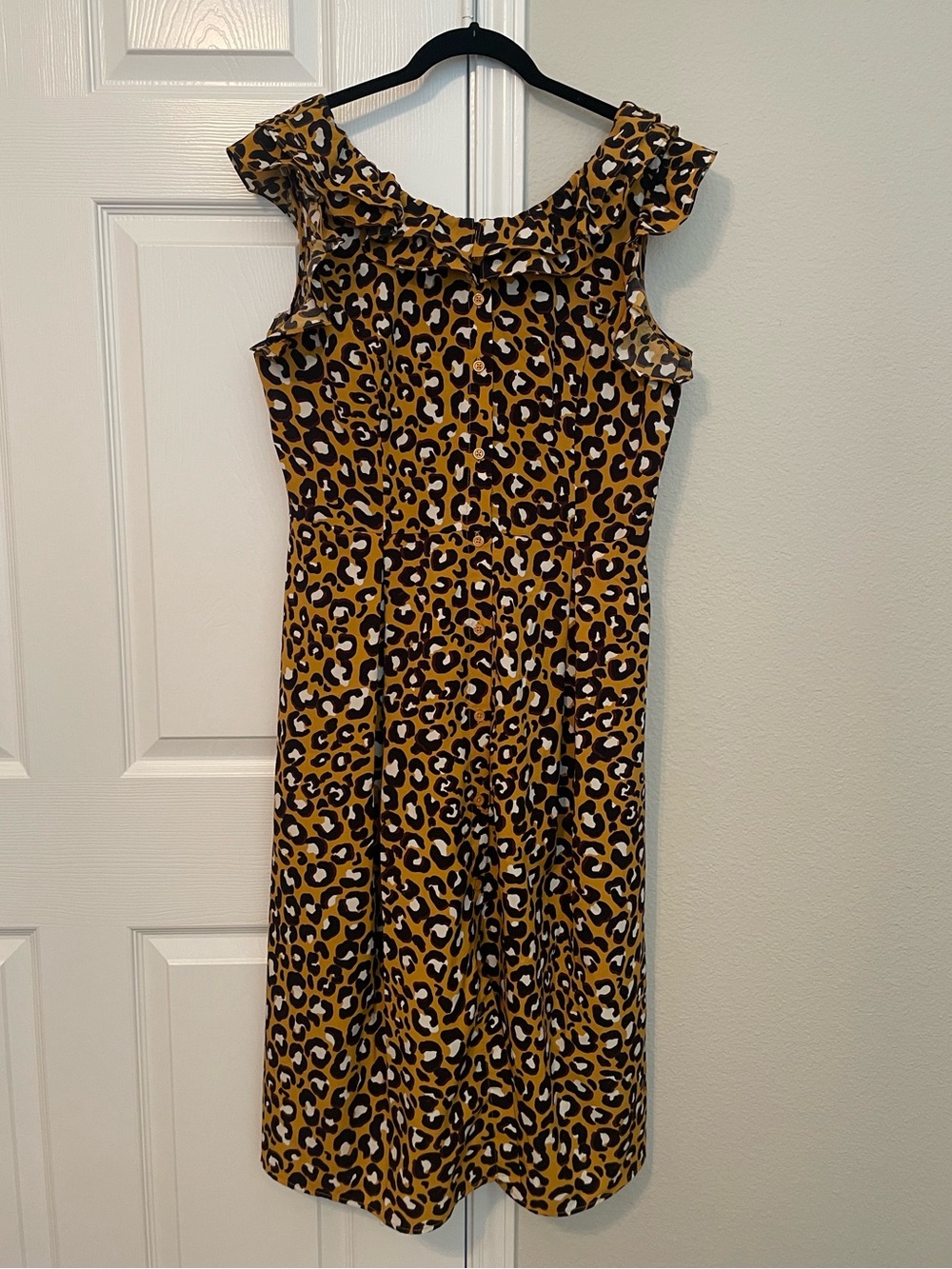 Who What Wear Mustard and Black Leopard Print Midi Dress